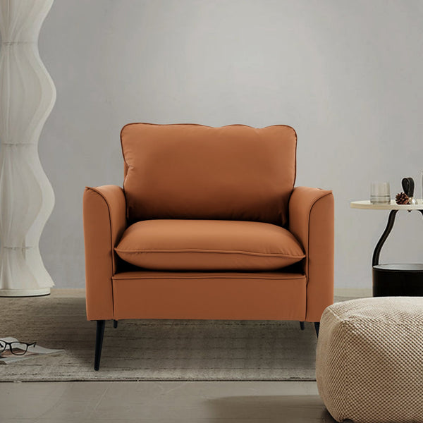 English Elm TS Cat paw leather upholstered sofa modern Nordic retro lounge chair with breathable faux-leather comfort pillows Brown W2311P345746