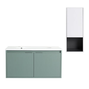English Elm 36" Floating Bathroom Vanity with Drop-Shaped Resin Sink, Side Cabinet, Soft-Close Doors, Water-Resistant Finish W999S00332