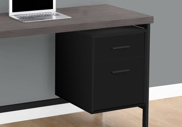 English Elm Computer desk with reversible left/right configuration, 48" wood-look laminate, metal frame, drawers for files and supplies Black 56 L x 29 W x 7 H B2710P219768