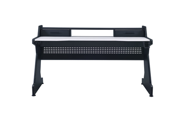 English Elm Black Black and White 2-Drawer Gaming Desk with Open Compartment, Weatherproof Design for Year-Round Use B062P215511