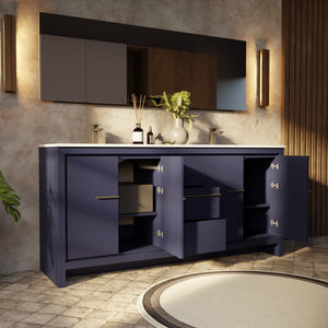 English Elm Navy Blue Double Bath Vanity 72" W With Cultured Marble Countertop & Coordinating Full-Width Mirror B2731S01500