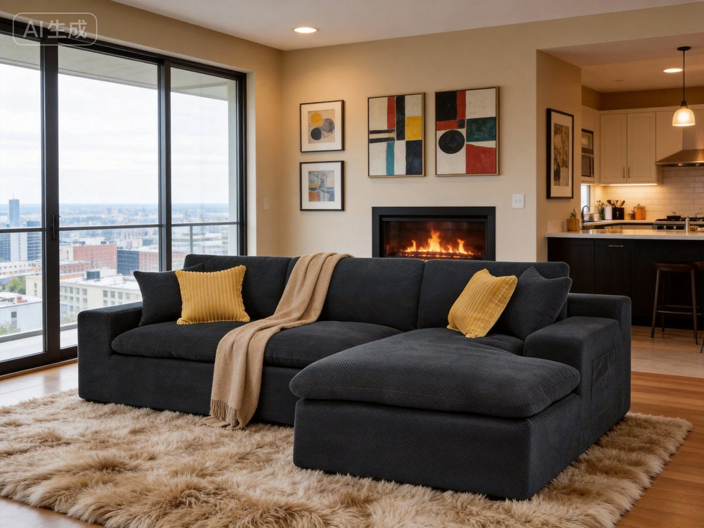 English Elm Cloud Sectional Sofa High Density Foam Deep Seat Modern Living Room Couch W5568S00002