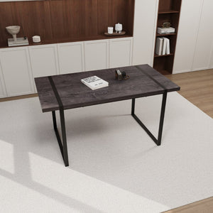 English Elm 59" Industrial Dining Set with Suede Chairs Matte Metal Base Mdf Table Seats Four Black+Grey W2189S00939