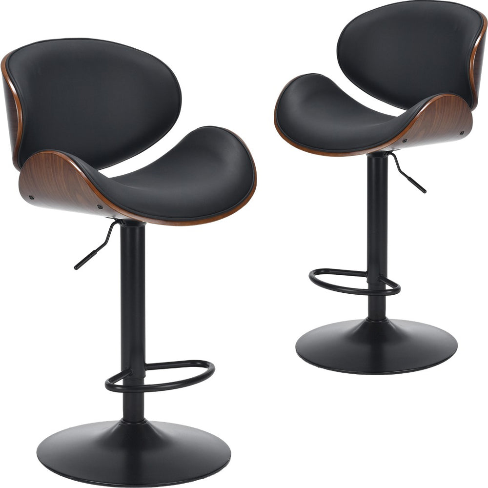 English Elm Counter Height Stools Set of 2 Mid-century Metal Legs Ergonomic Kitchen Island Seating Black T3623P430918
