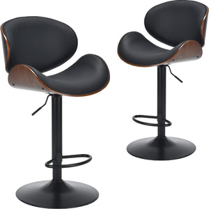 English Elm Counter Height Stools Set of 2 Mid-century Metal Legs Ergonomic Kitchen Island Seating Black T3623P430918
