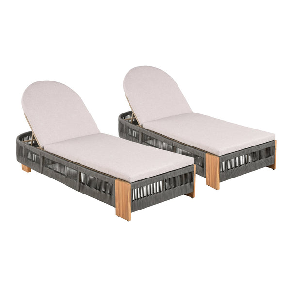 English Elm Christopher Knight Home® - Outdoor Adjustable Chaise Lounge Chair Set Of 2 - Stylish Acacia Wood With Grey Rope & Iron Accents N770P298695G002