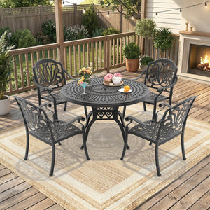 English Elm 5-piece Cast Aluminum Outdoor Dining Set with Carved Floral Patio Chairs and Table W1710S00562