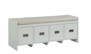 English Elm Berci Beige Fabric Storage Bench with 4 Drawers, White Sled Base, Padded Armless Seat, 300lb Capacity B2726P288782