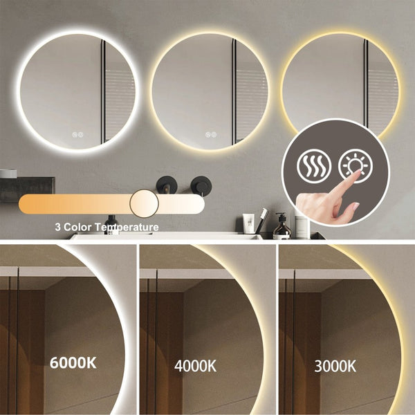 English Elm Round Led Vanity Mirror Frameless Anti-fog Wall Mount with Dimming for Bath or Bedroom W2071P313176