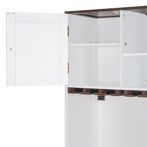 English Elm Queen Murphy Bed with Wine Rack Glass Holder Led Lighting and Cabinet White White LP000391AAK