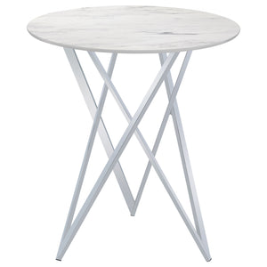 English Elm Halverson Sleek White Faux Marble Round Bar Table with Chrome Accents — Durable Stylish 35.25" Top B062P344885