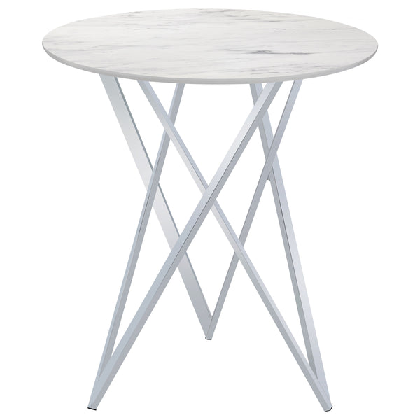 English Elm Halverson Sleek White Faux Marble Round Bar Table with Chrome Accents — Durable Stylish 35.25" Top B062P344885