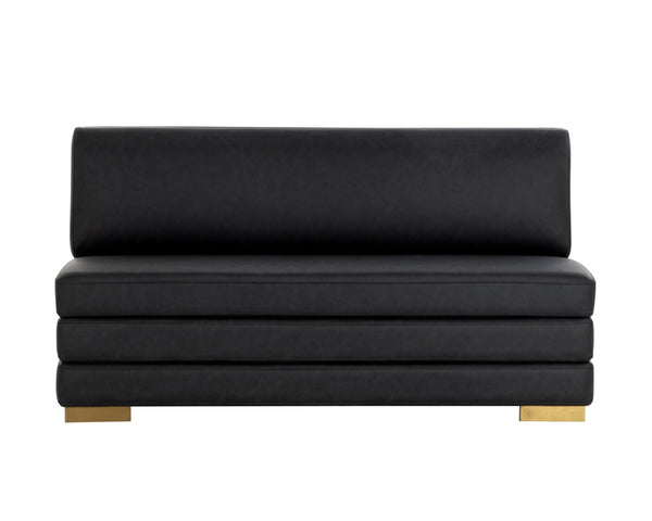 Sunpan RADCLIFF Banquette - Luxe Bravo Black Faux Leather Seating with Gold Stainless Steel Legs, Modern Design 112023