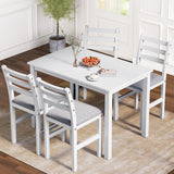 English Elm 5 Piece s Stylish Dining Table Set 4 Upholstered Chairs With Ladder Back Design For Dining Room Kitchen Gray Cushion White