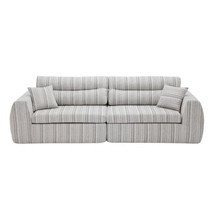 English Elm Chenille Stripe Velvet Sofa Three Seat Minimalist Upholstered Couch for Living Room Soft White,Taupe W5532S00014
