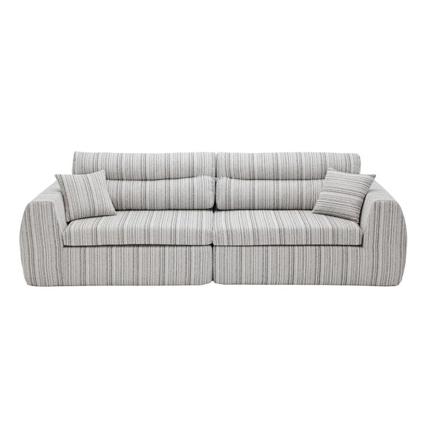 English Elm Chenille Stripe Velvet Sofa Three Seat Minimalist Upholstered Couch for Living Room Soft White,Taupe W5532S00014