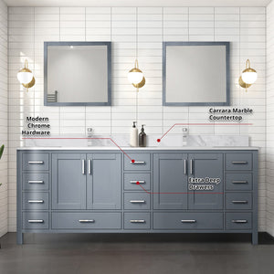 English Elm Dark Grey Double Bath Vanity Set With Carrara Marble Top, Chrome Faucet, And Elegant 34" Mirrors B2731S01063