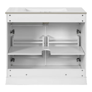 English Elm 36" Luxurious Bathroom Vanity with Ceramic Sink and Soft-Close Doors, Solid Wood Frame, Adjustable Shelves White N710P288944K