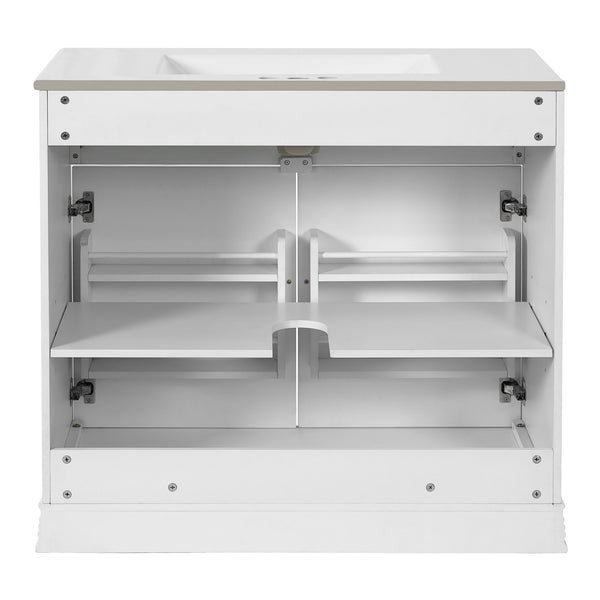 English Elm 36" Luxurious Bathroom Vanity with Ceramic Sink and Soft-Close Doors, Solid Wood Frame, Adjustable Shelves White N710P288944K