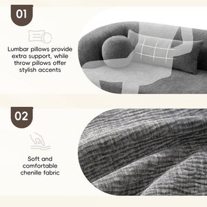 English Elm [new]86" Chenille Cloud Sofa Curved Legless 3-seater with Pocket Springs for Living Room Gray N723P404465E