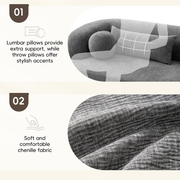 English Elm [new]86" Chenille Cloud Sofa Curved Legless 3-seater with Pocket Springs for Living Room Gray N723P404465E