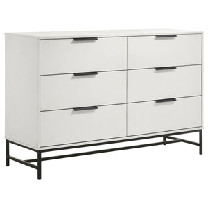 English Elm Taraval White 6-Drawer Dresser with Slim Black Pulls, Minimal Melamine Finish, Spacious Smooth Storage B062P375536