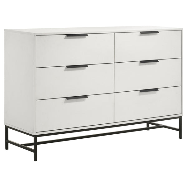 English Elm Taraval White 6-Drawer Dresser with Slim Black Pulls, Minimal Melamine Finish, Spacious Smooth Storage B062P375536