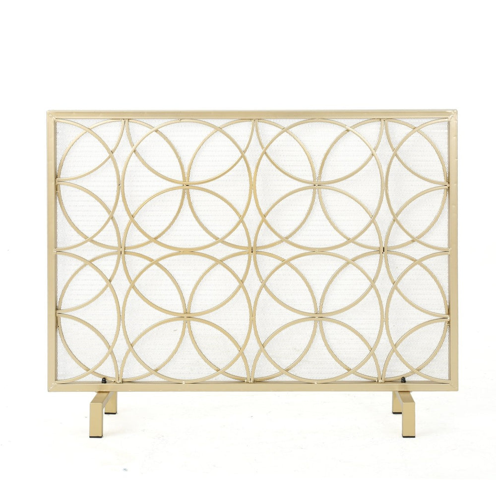 English Elm Fire Screen Handcrafted Iron Geometric Mesh Spark Guard for Modern Living Rooms 61125.00GLD