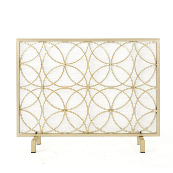 English Elm Fire Screen Handcrafted Iron Geometric Mesh Spark Guard for Modern Living Rooms 61125.00GLD