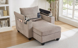 English Elm Convertible Chaise Lounge Sofa Chair & Bed - Corduroy With Usb Ports, Cup Holders & Storage Space N719S002021D