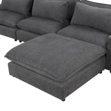 English Elm 128" Sectional Sofa Cloud Sofa Chenille Upholstered Sofa Couch With Movable Ottoman, Comfortable Seat Cushions, Charging Ports and Three Back Pillows For Living Room, Grey