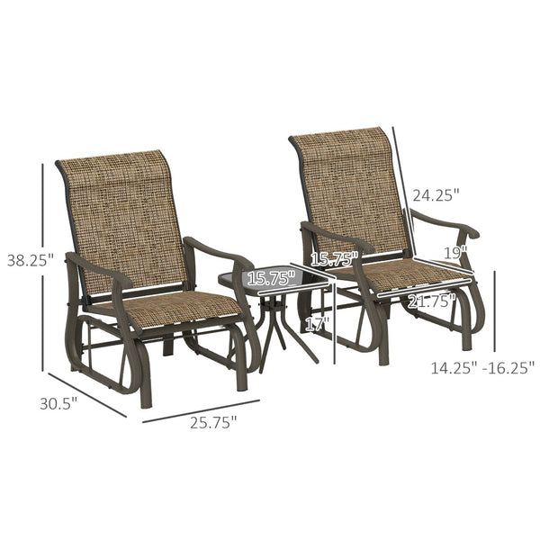 English Elm Gliding Patio Bistro Set Powder Coated Steel Mesh Chairs Tempered Glass Table T3971P420473