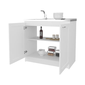 English Elm Fm Furniture Haivana White Melamine Utility Sink Cabinet with Organized Storage Shelf B128S00054