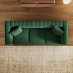 English Elm Fx-P82-Gr3 Modern Velvet Green Chesterfield 3-Seater Sofa With 2 Pillows - Stylish Comfort For Living Room W576S00219