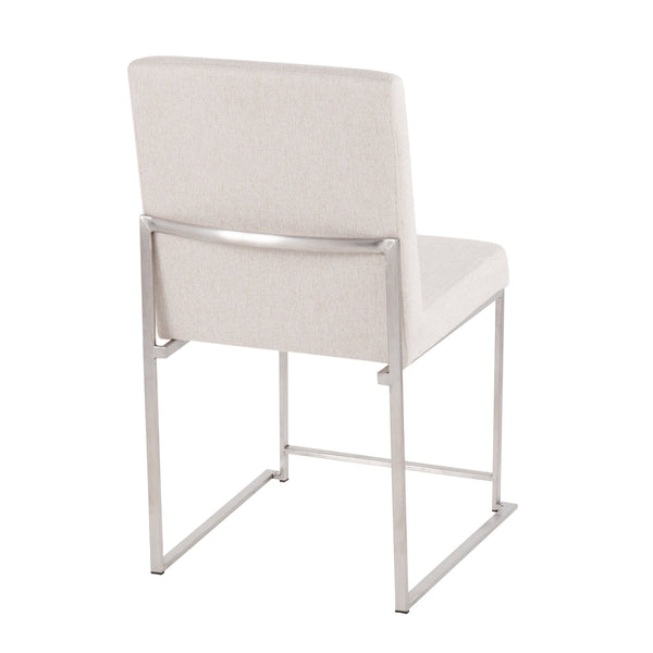English Elm High Back Fuji Dining Chairs Set Of 2 - Contemporary Beige Fabric With Brushed Steel Frame For Style B202P223556