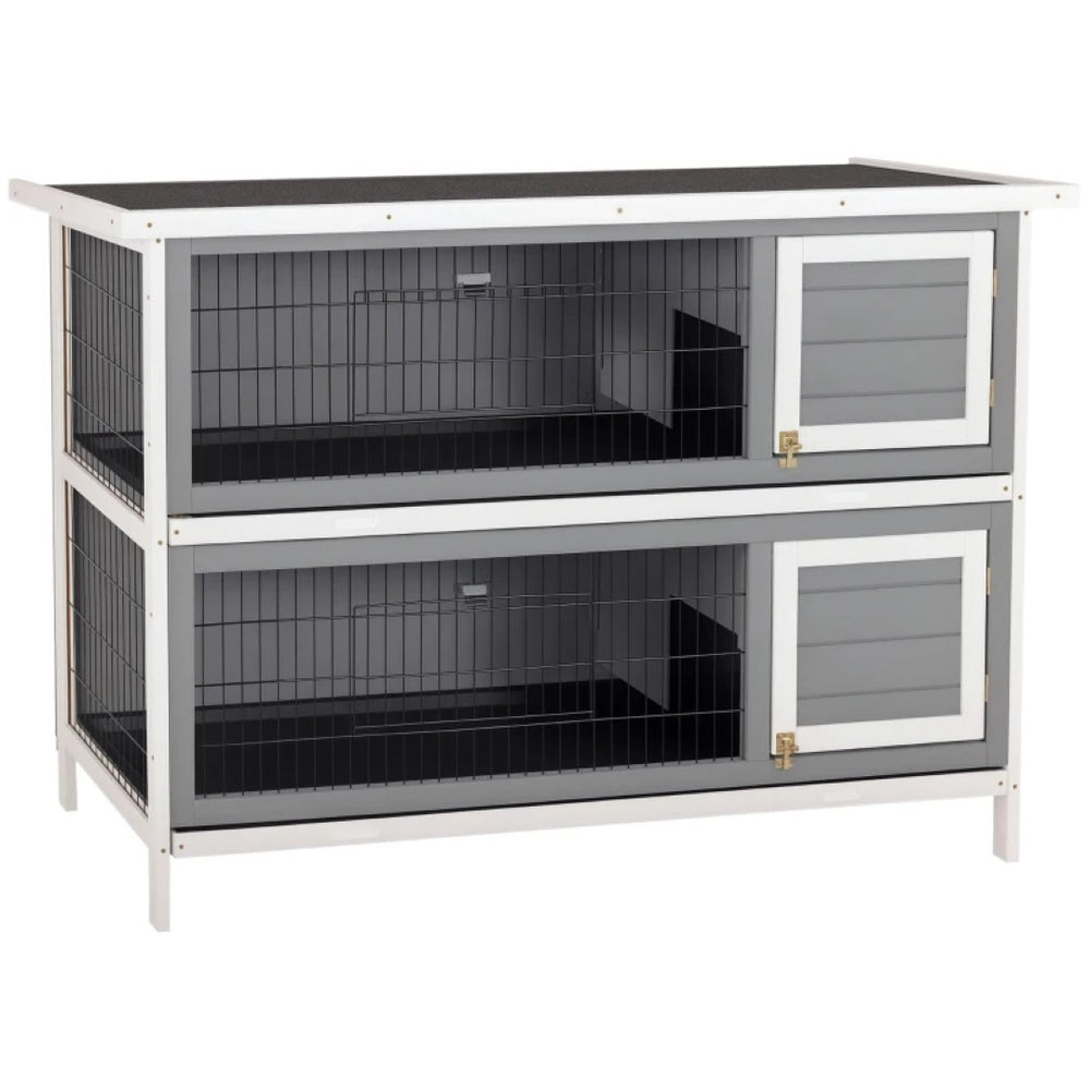 English Elm Spacious Two-story Fir Wood Rabbit Hutch with Shingle Roof for Outdoor Patio Use T3971P435819