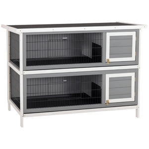 English Elm Spacious Two-story Fir Wood Rabbit Hutch with Shingle Roof for Outdoor Patio Use T3971P435819