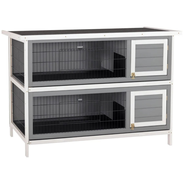 English Elm Spacious Two-story Fir Wood Rabbit Hutch with Shingle Roof for Outdoor Patio Use T3971P435819