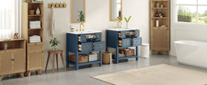 English Elm 60'' Bathroom Vanity Set With Ceramic Sink – Stylish Freestanding Storage Cabinet In Blue Finish N710SS00004C