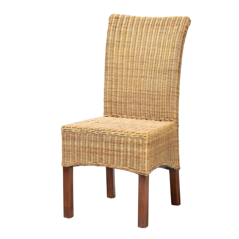 English Elm Modern Rattan Woven Mahogany Dining Chair Bohemian Tall Backrest Organic Style B2750P470071