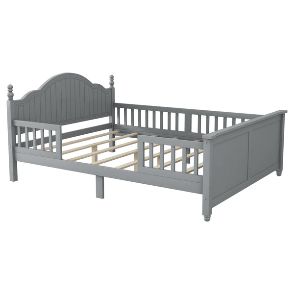 English Elm Full Full Size Kids Bed Gray — Solid Pine Wood Platform with Headboard & Footboard, Guardrail, 300LB Capacity W2593P358753