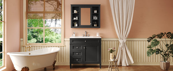 English Elm 36'' Modern Bathroom Vanity With Medicine Cabinet, Soft-Close Doors & Drawers For Stylish Storage SW000134AAB-1