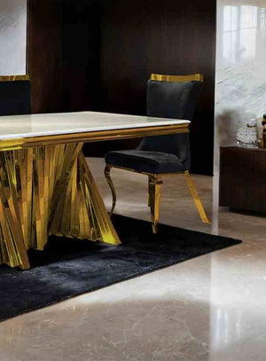 English Elm Glam Contemporary 2Pc Side Chair Set With Gold Legs & Black Leather Upholstery For Modern Spaces B2741S00731