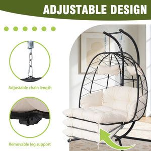 English Elm 2 Person Wicker Hanging Egg Chair with Stand Padded Swing for Patio or Garden T5880P500209