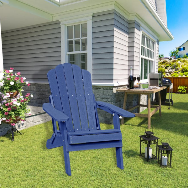 English Elm Adjustable Adirondack Chair Hdpe Wood Grain Outdoor Folding Seat with Cup Holder Navy Blue T3609P482834