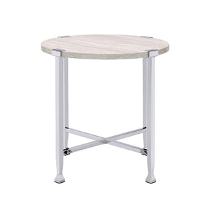 English Elm Round End Table with Modern White Oak Top and Chrome X-Base — Sleek Accent Table for Living Rooms B016P314065