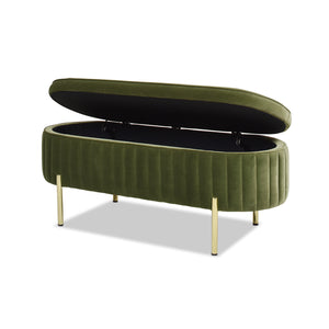 English Elm Jennifer Taylor Home - Chloe Olive Green Storage Bench in Performance Velvet with Flip-Top Compartment and Satin Gold Legs B2719P238527