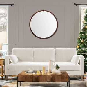 English Elm Jennifer Taylor Home - Hausen 31.5" Mid-Century Round Wall Mirror with Walnut Veneer, Gunmetal Accents, Spacious Glow B2719P246002