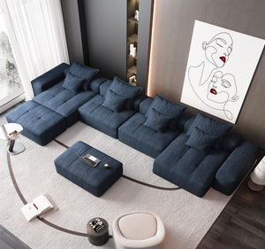 English Elm Modern Oversized Modular Sectional Sofa - Plush Chenille Comfort, 8 Pillows, No Assembly, Blue W1885S00071