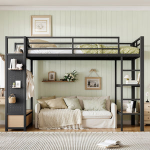 English Elm Full Size Pine Loft Bed House Frame with Slide Bookshelves and Moon Star Rails W1580S00590